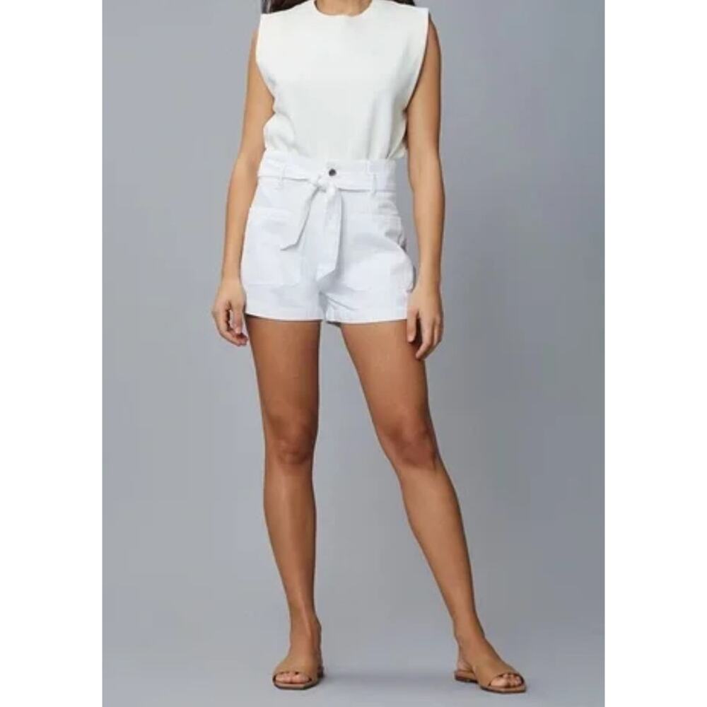 DL1961 Camile Paperbag High Waisted Premium Denim White Belted Shorts Size 30